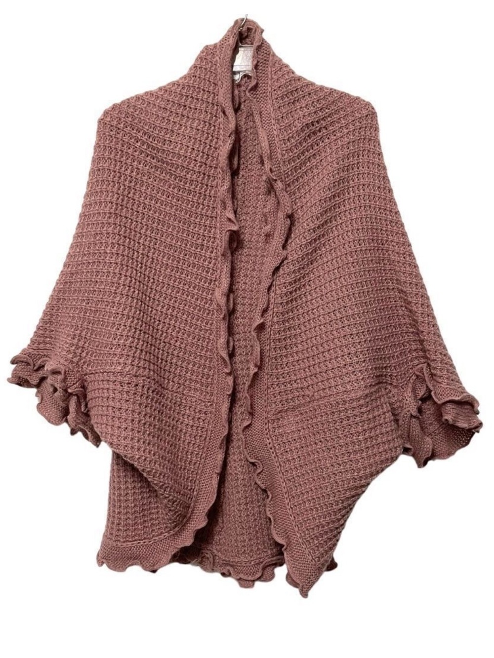 Anthropologie MOTH Rocia Waffle Knit Ruffle Cocoon Sweater Cardigan L